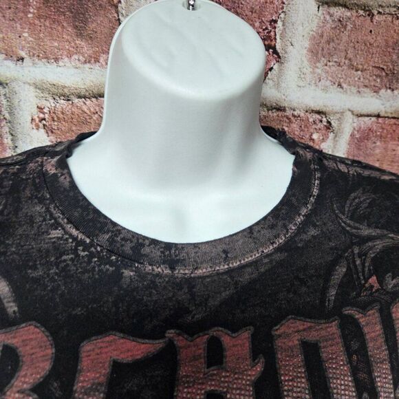Affliction Archaic Gray Distressed Graphic Tee Medium Short Sleeve Crew Neck USA - Picture 8 of 10